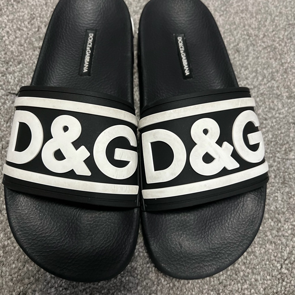 D&G Black & White Logo Slide Sandals - Picture 12 of 14